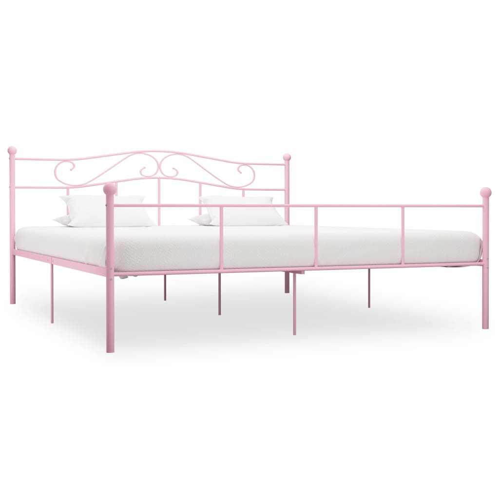 Image of Vidaxl Bed Frame Bed Metal Bed Bedroom Bed Double Bed Frame Bedroom Furniture Marriage Bed Slatted Frame Pink Metal 180x200cm