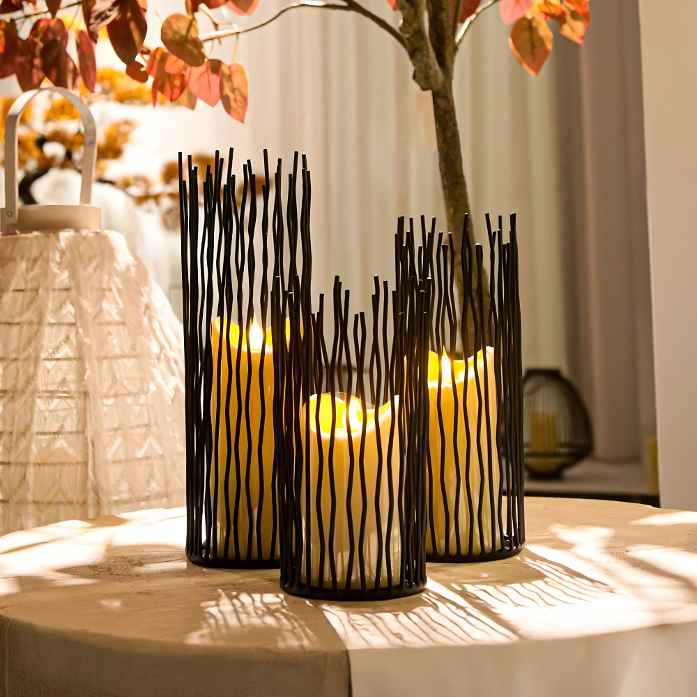 TEMU Set Of 3 Metal Wire Willow Candle Holders, Elegant Candlestick, Vintage-inspired Decorative Candelabra For Home Party Wedding Centerpieces Table