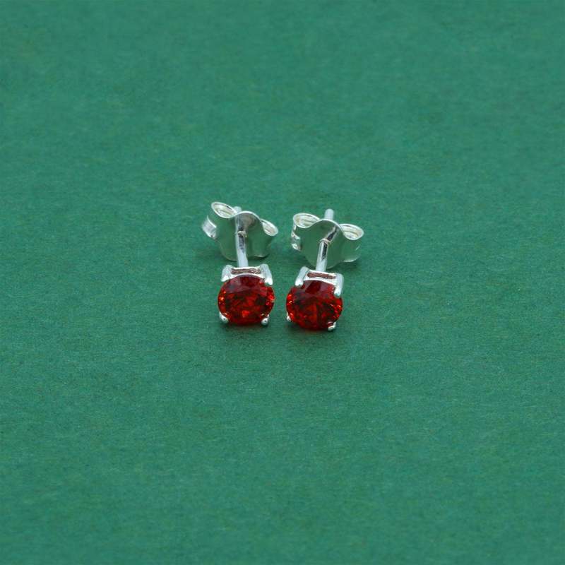 Women's 925 Sterling Silver Garnet CZ Stud Earrings