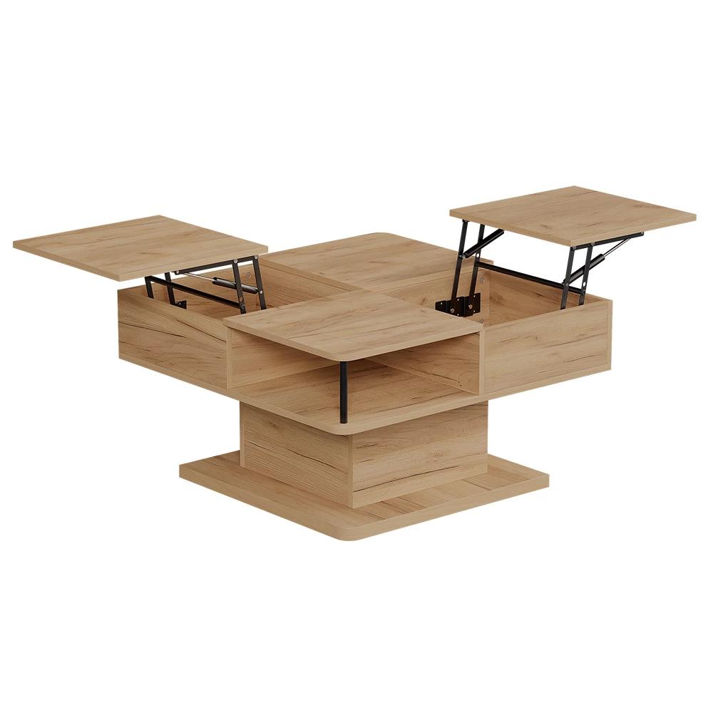 Coffee Table, Gold Oak, 80 X , With Storage Compartments, Lift-top Function, Foldable Side Table, Height-adjustable Living Room Table, Sofa Table, Mdf, 15 Mm