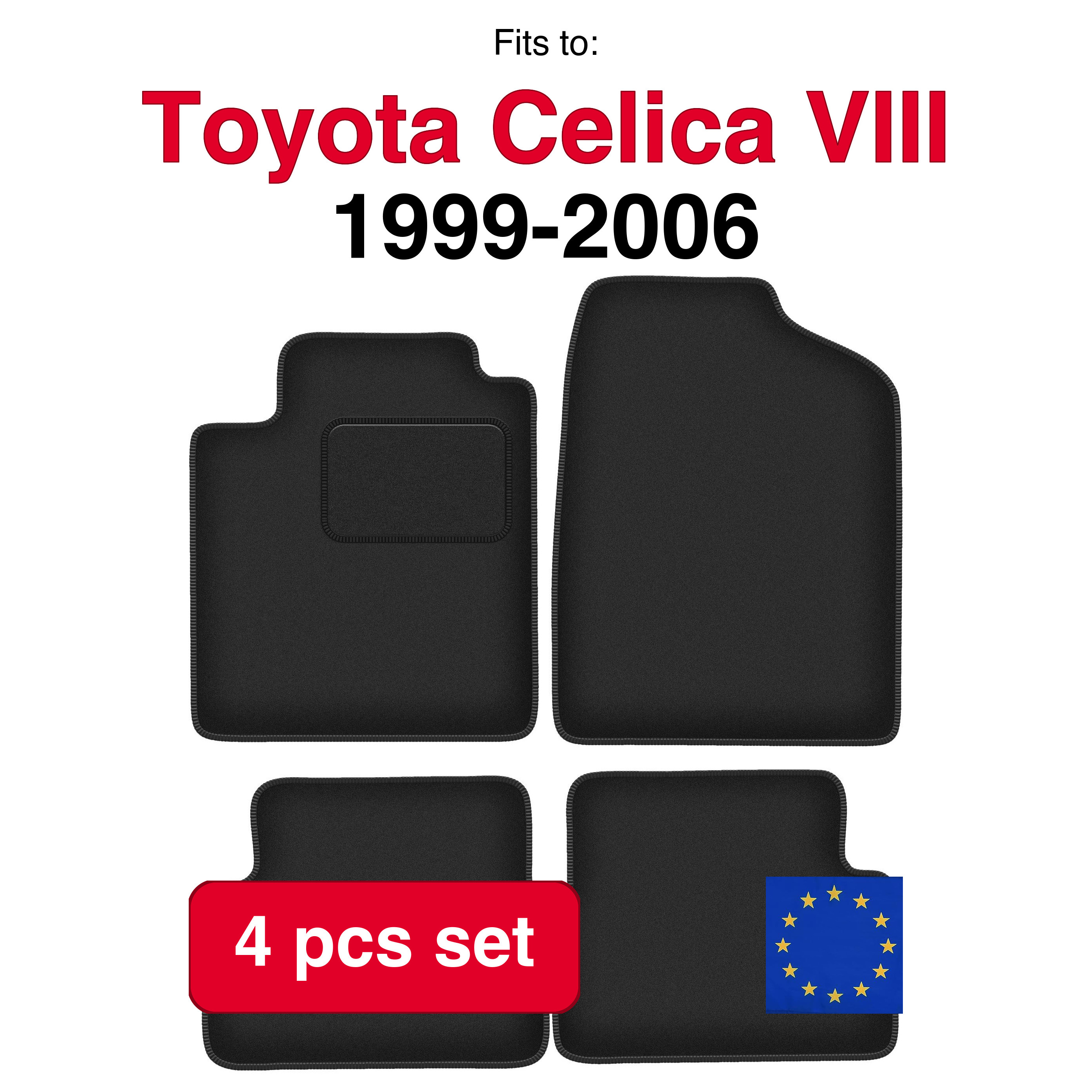 Image of Velvet Car Floor Mats, Complete Set, Black, Compatible With: Viii Coupe (1999-2006). High Grammage: 2400 G/m². Thickness: Approximately 6.5 Mm. Black-colored Lining