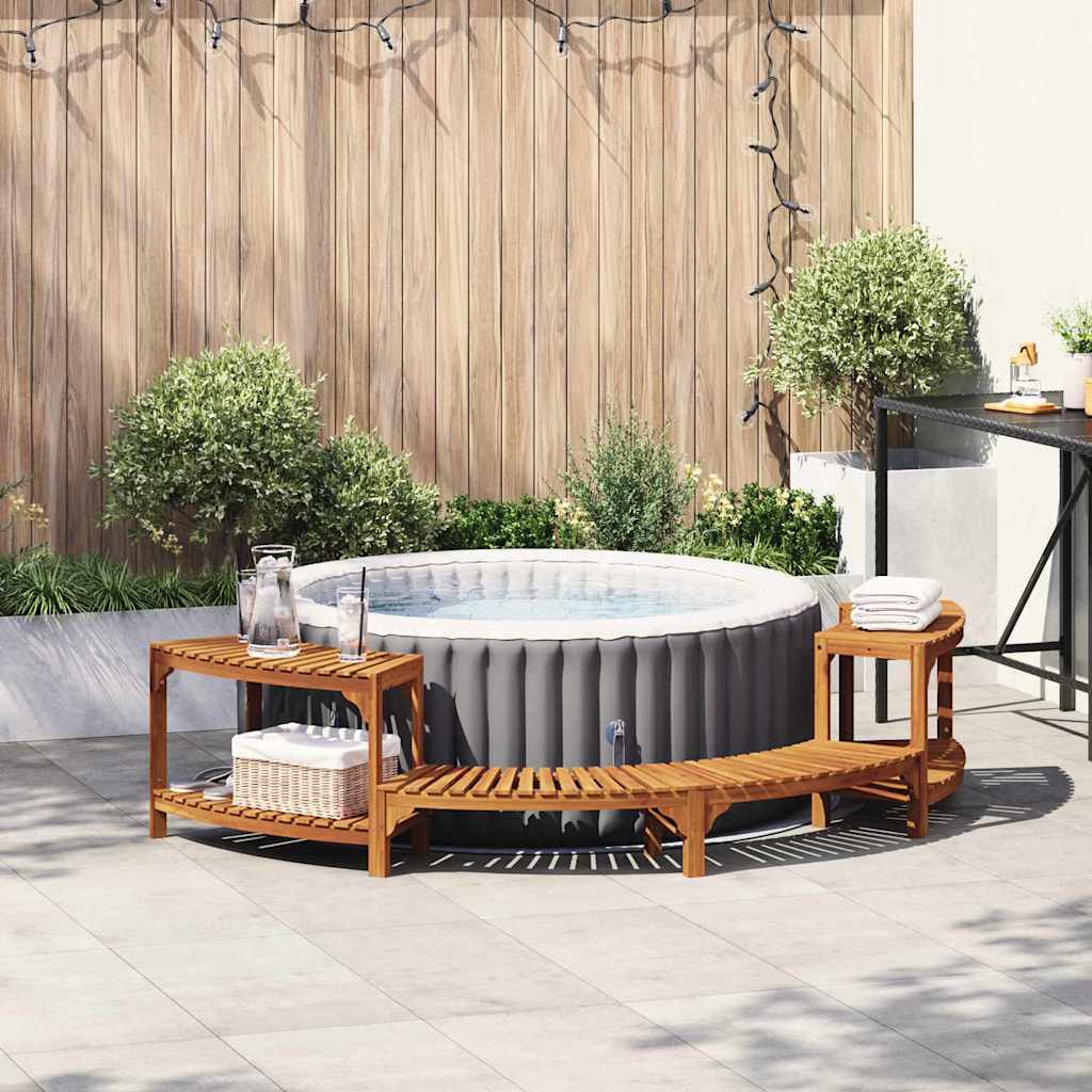 Image of Vidaxl Environment Semi-round Brown 252 X 112 X 55.5 Cm, Acacia Wood Tub, , Outdoor Surround, Water-repellent, Summer Relaxation, Terrace Spa Setup