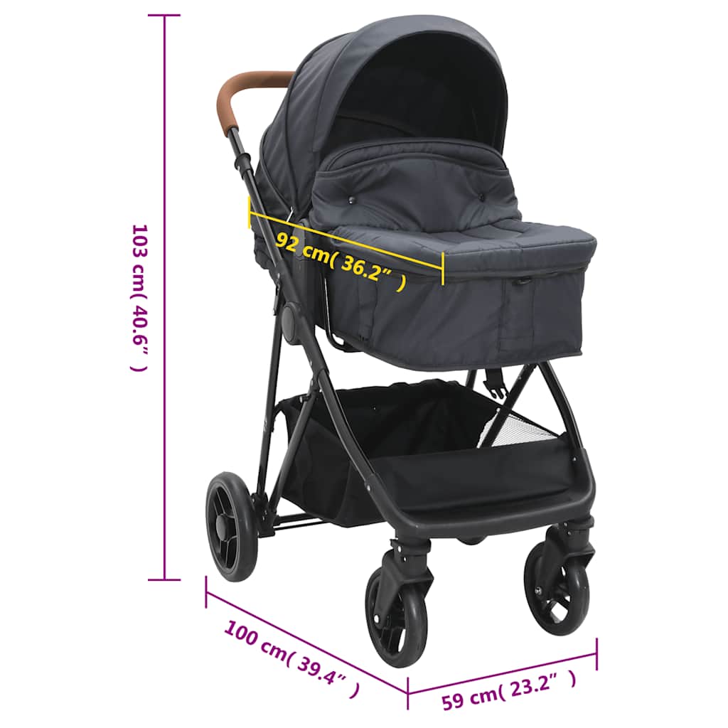 Twee-in-één Babywagen, Antracietgrijs en Zwart, Staal, Babywagen