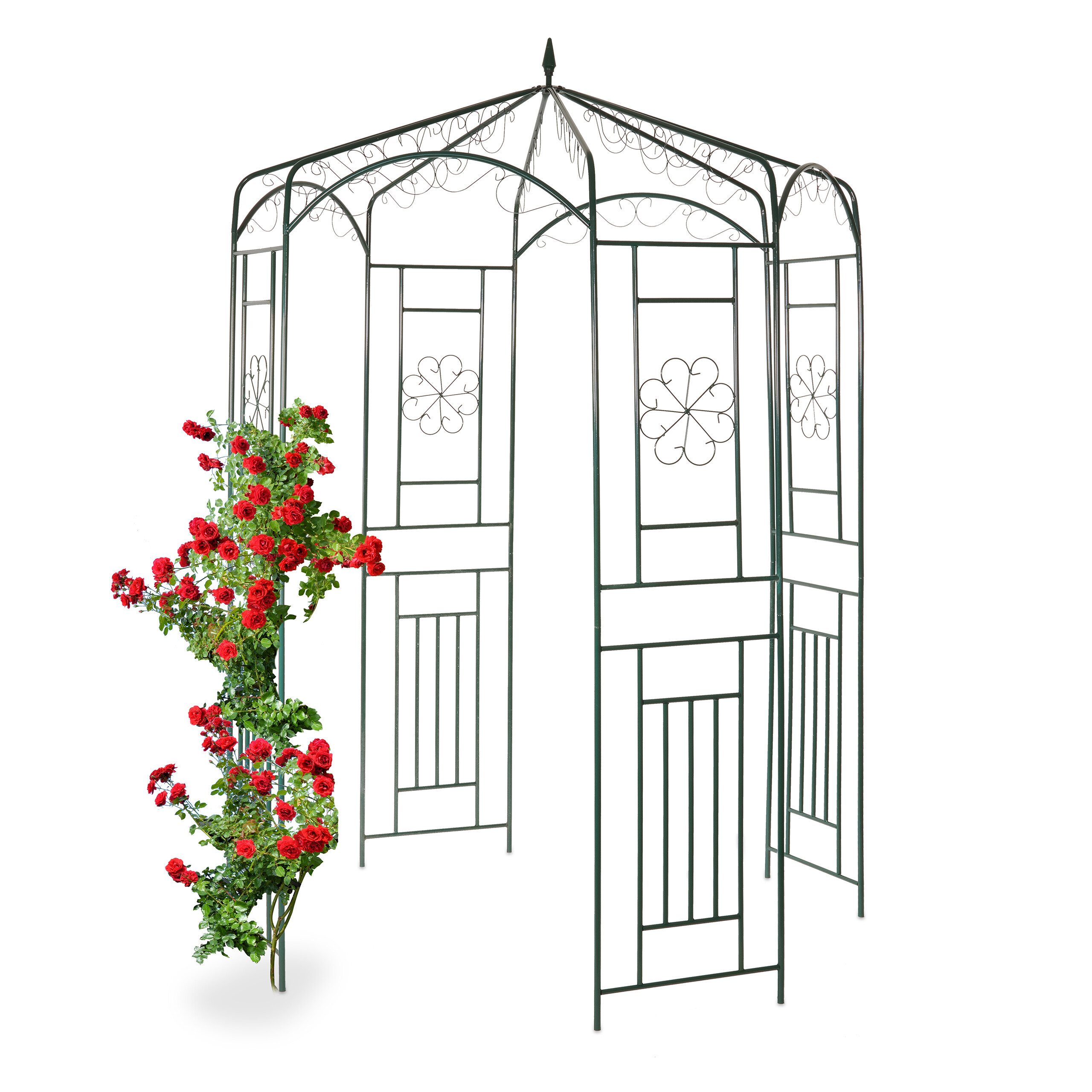 TEMU Padiglione per rose in metallo, 250 x 160 x 160 cm, ferro, verniciato a , decorazioni e punta , autoportante, per giardino, area relax e piante