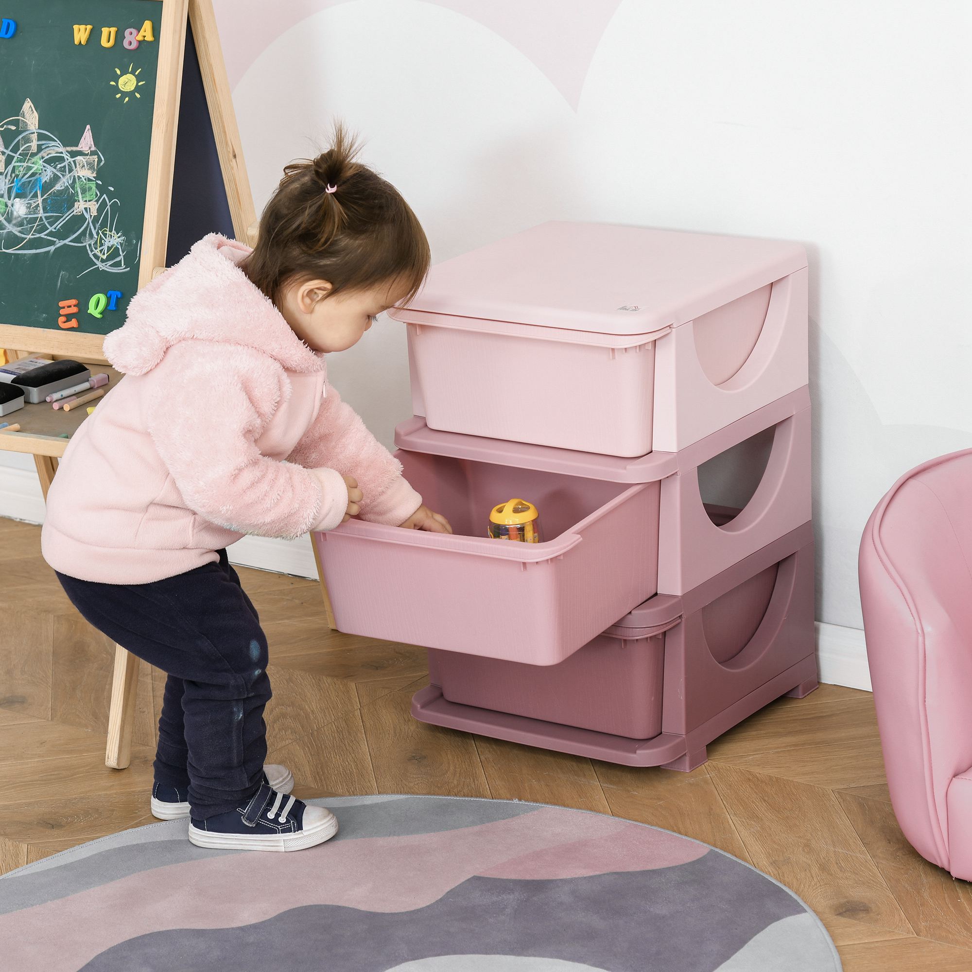 Image of Children's Drawer Cabinet With Storage Space, Toy Organizer, Three-level Toy Box For Children's Room 3-6 Years, Children's Furniture 37 X 37 X 56.5 Cm