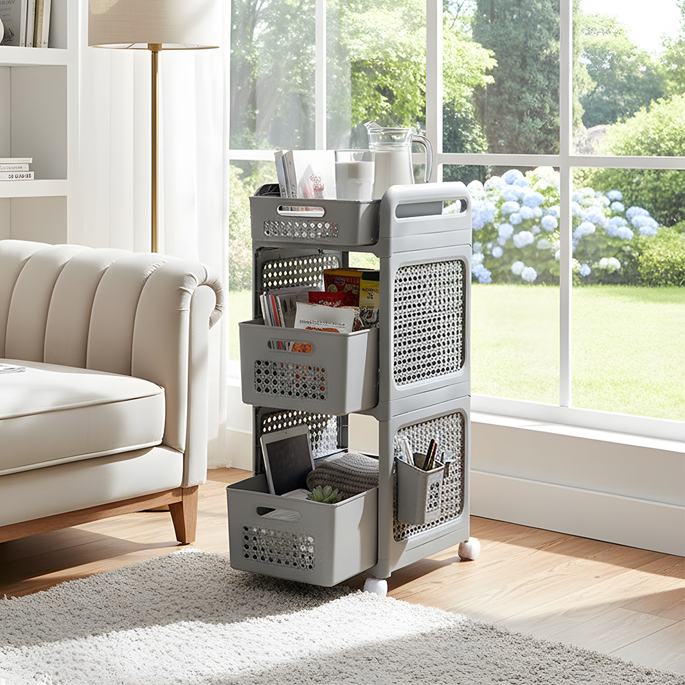 3-Tier Portable Mobile Utility Shelving Unit with Lockable Castors