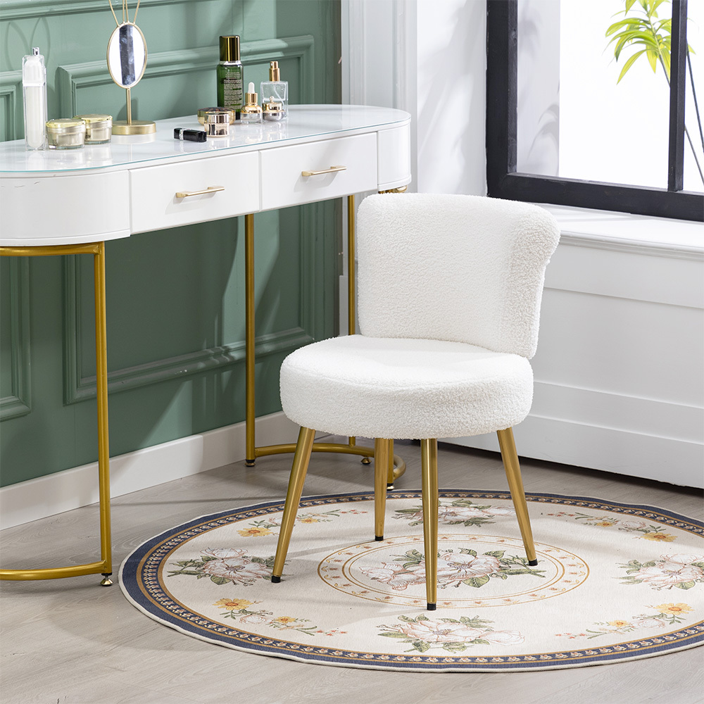 TEMU Luxurious White Teddy Velvet Vanity Chair Nordic Elegant Dressing Table Accent Stool For Modern Bedroom And Dressing Room Leisure Single Sofa