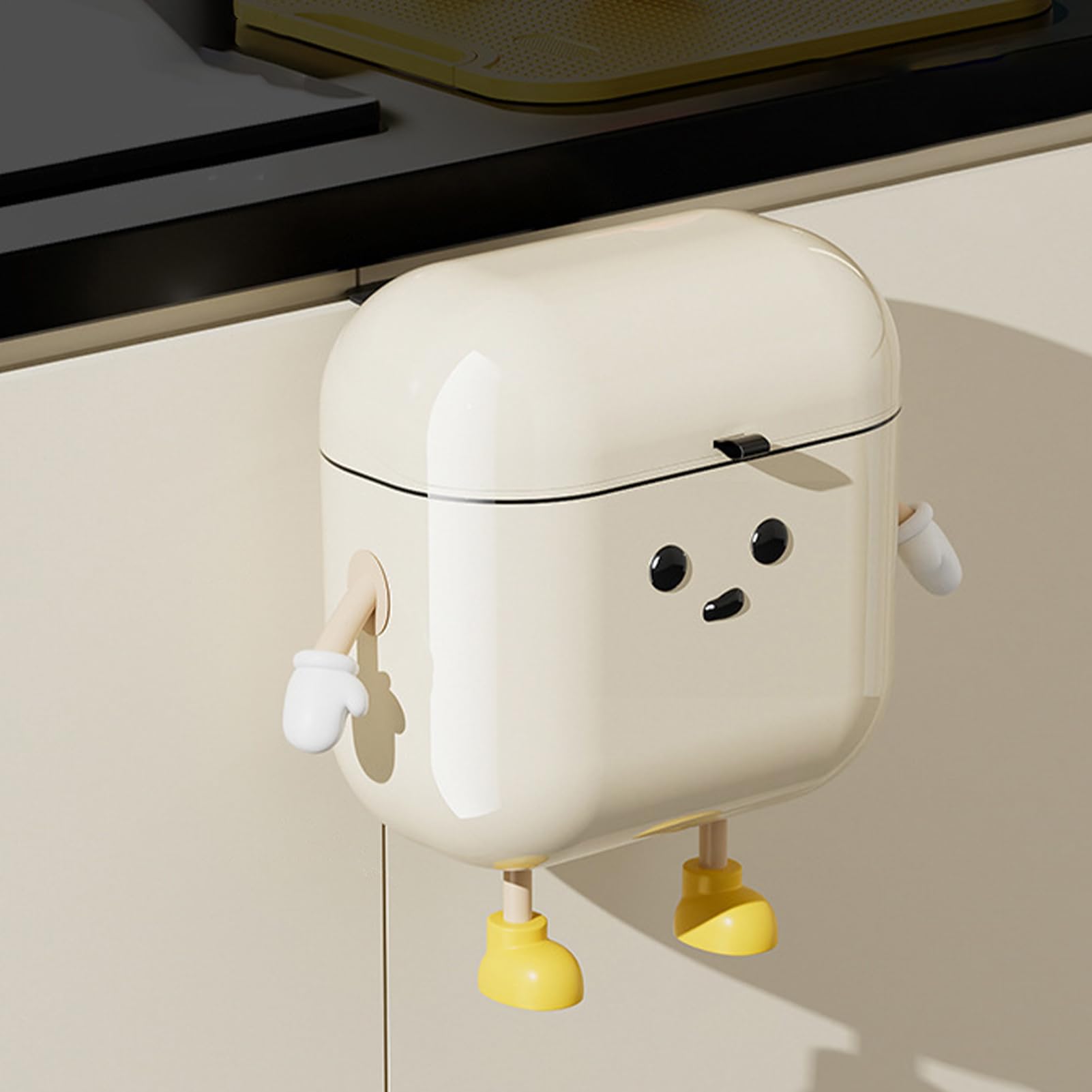 TEMU 1pc -mounted Bin 9l - Cabinet/door Stick-on Trash Can With Lid, No Nails Space-free Solution For Tiny Kitchens/bathrooms/offices