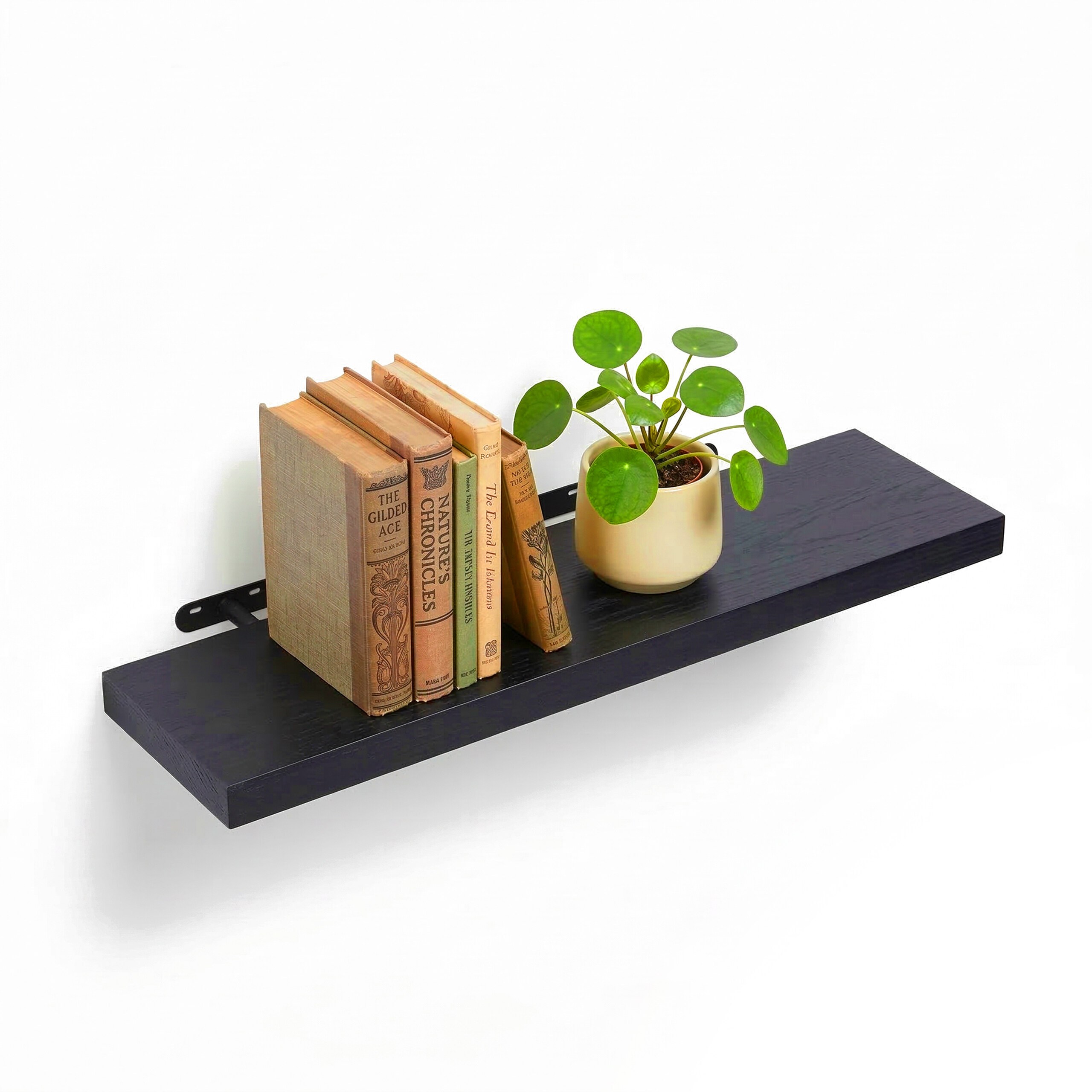 Image of Wood-look Wall Shelf, 4 X 100 X 23 Cm, And Iron, Black, Including Assembly Material, For Living Room, Bedroom, Hallway And Kitchen, Wall Board, Hanging Shelf, Decorative Shelf, Relaxdays