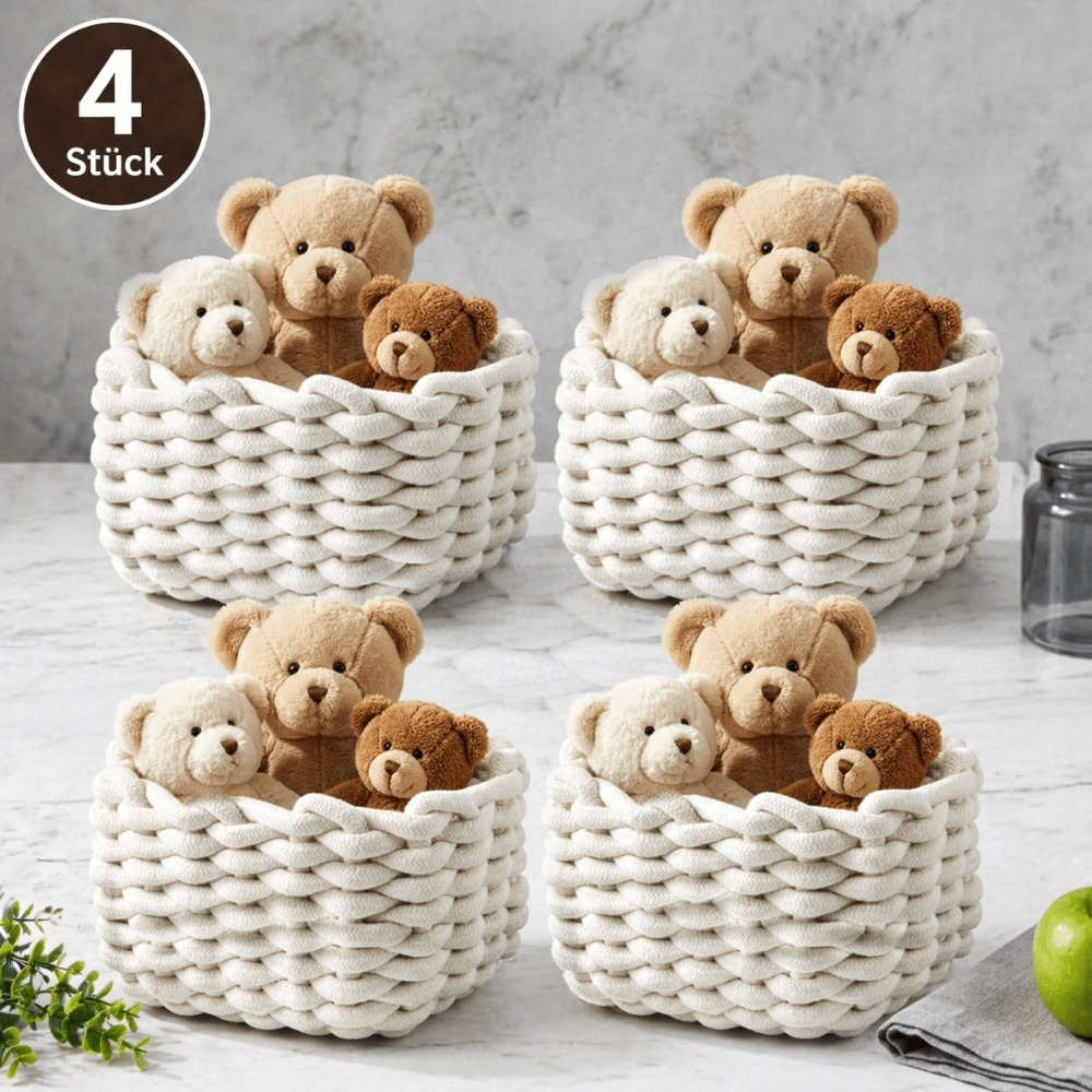 Crocheted Storage Baskets – Small Organizer Baskets For Living Room & Bathroom – 20 X 15 X 12 Cm – Set Of 4 Woven Baskets Made Of Cotton Rope