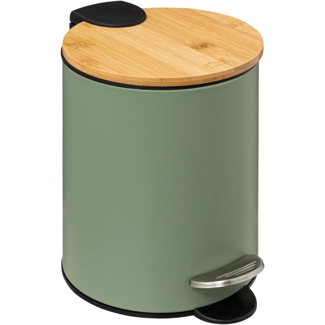 TEMU Poubelle de salle de bain en bambou avec fermeture douce, 3L, couleur khaki vert, design moderne