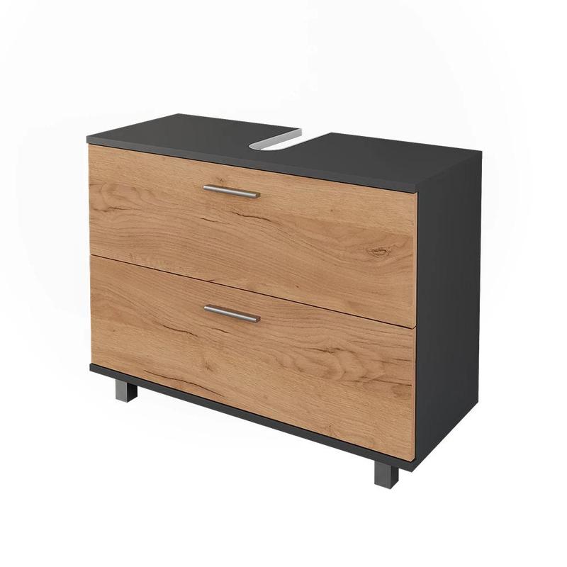 Image of Ilias Oak/anthracite Washbasin Cabinet 80.2 X 60.8 Cm With 2 Drawers Under-sink Cabinet For Bathroom Vanity Unit With Drawers Bathroom Furniture For Washbasin Bathroom Cabinet 16 Mm Spanplatte