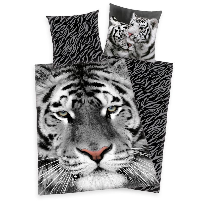Image of White Tiger Bedding Set, 135 X 200 Cm, 80 X 80 Cm, 100% Cotton