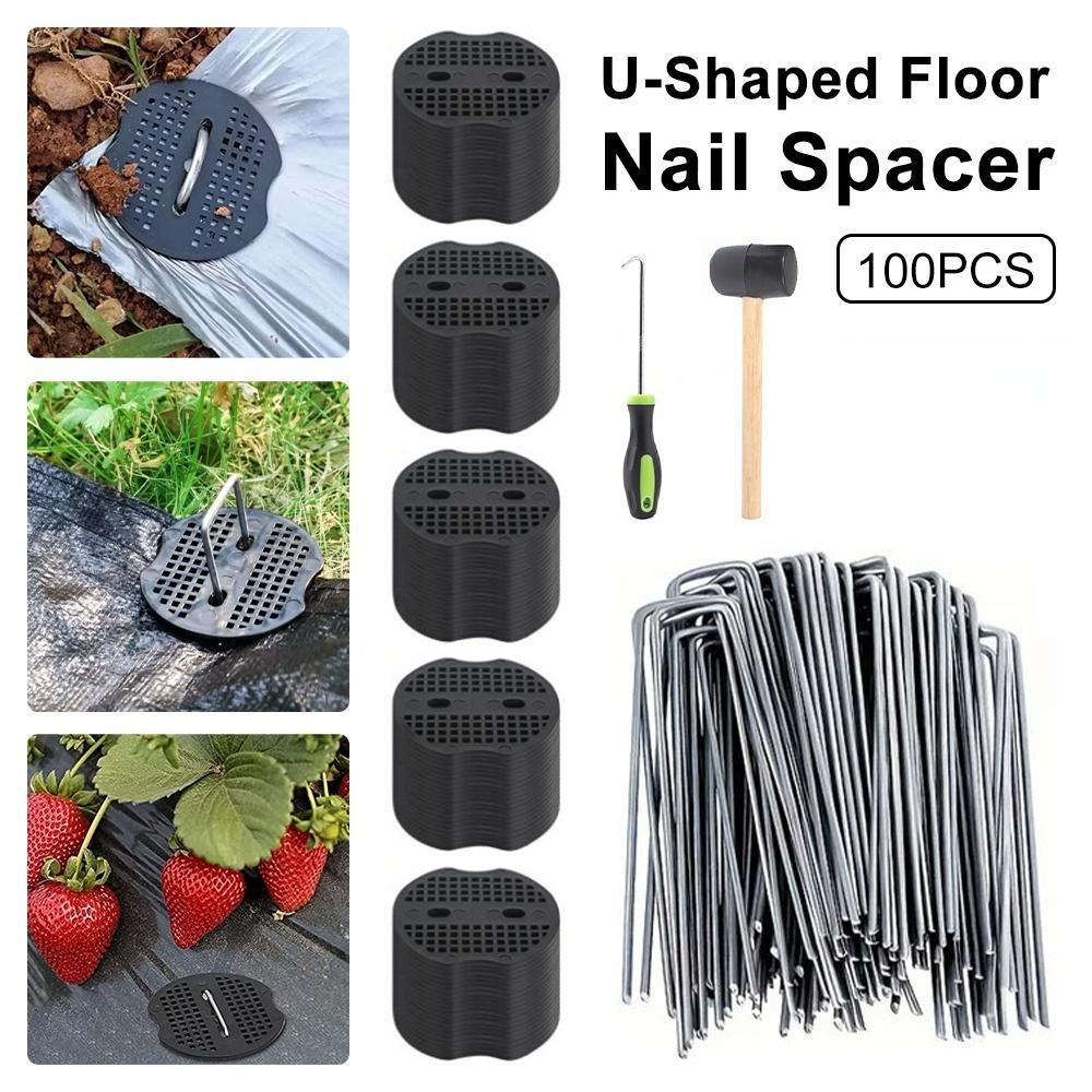 Image of U Shaped Galvanized Lawn Landscape , 100pcs Garden Stakes With Matching Gaskets, Durable Yard Spikes For Weed Barrier & Ground Cover