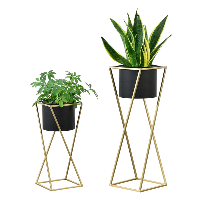 TEMU Flower Pot Stand Flower Stand Flower Pot Holder Plant Pot Decoration 2-piece Set Black-gold En.casa