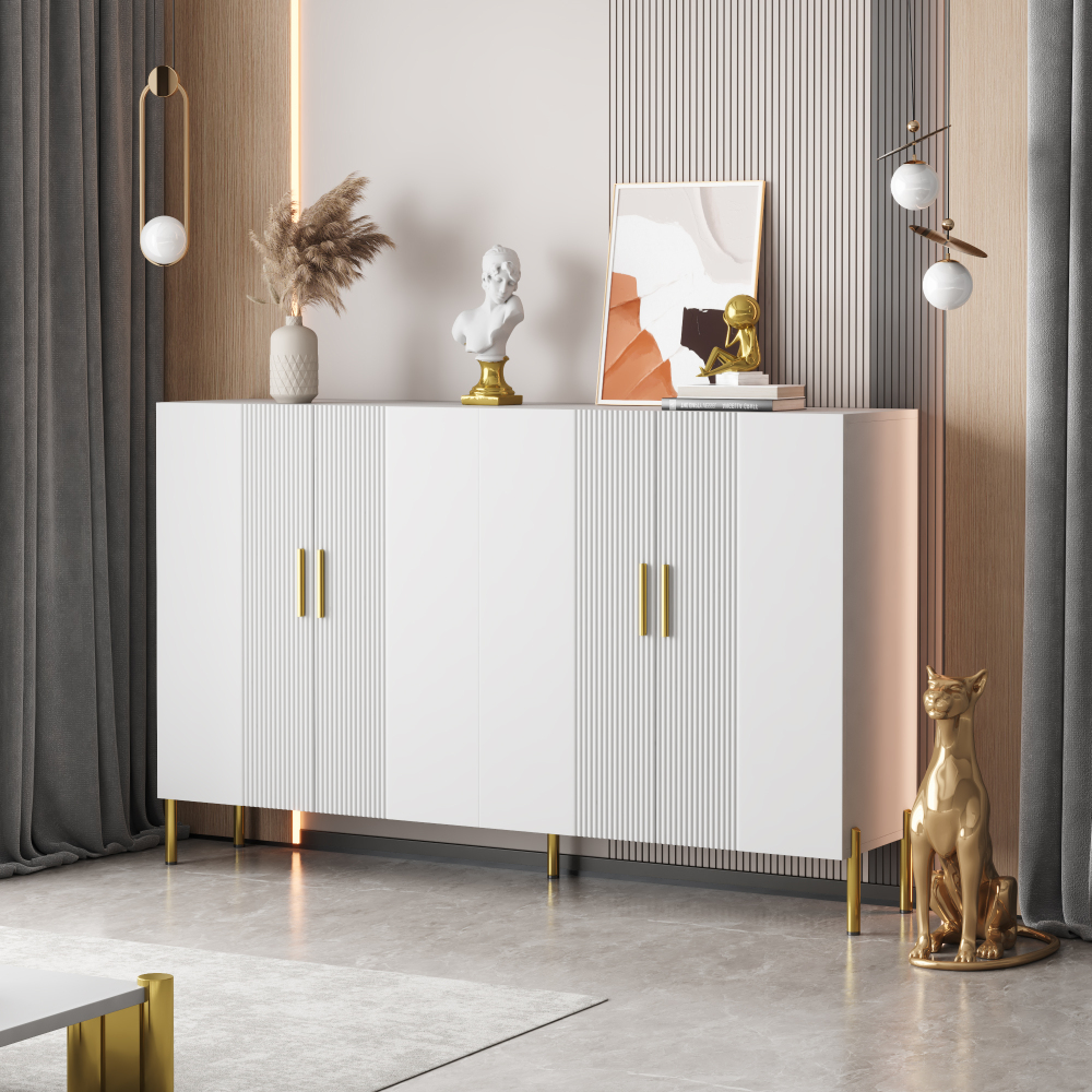 Image of Elegant Sideboard With Vertical Structure Metal Accents