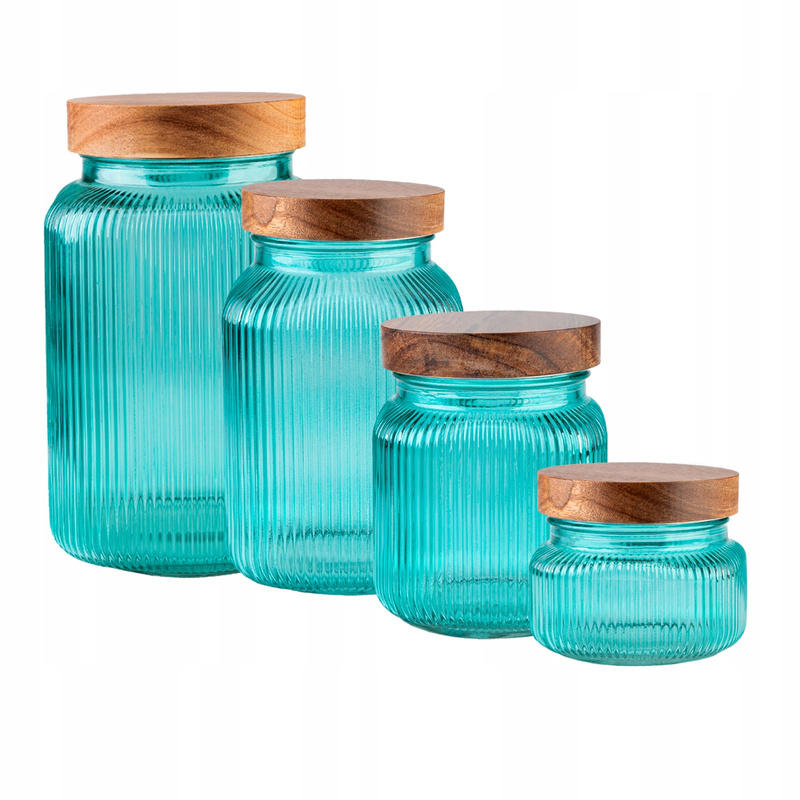 TEMU 4pcs. Glass Jars, Decorative, Blue, Ribbed - Containers For Food Storage And Organization - Decorative Glass Containers In Blue Color For