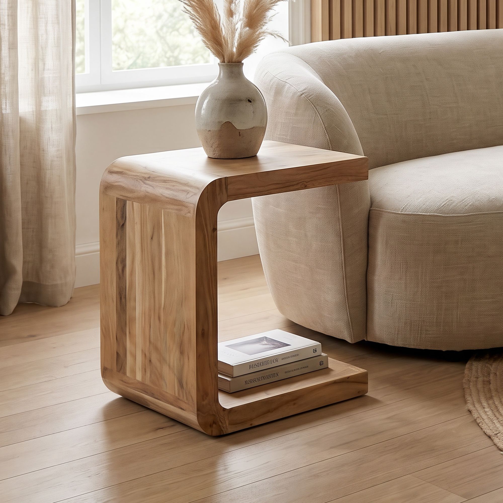 Side Table, Solid Acacia Wood, 45cm, - Solid Coffee Table - Small Wooden End Table - Living Room Table, Handmade