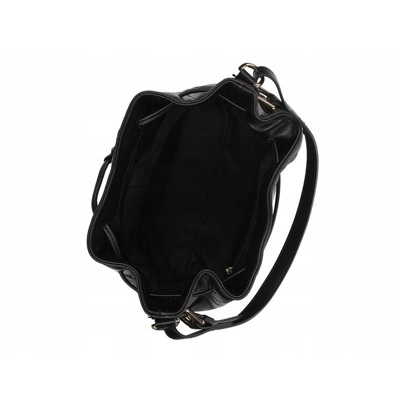 Quilted Leather Drawstring Bucket Bag - Black, Women's, Genuine Leather, 28cm Height, 25cm Width, 12cm Depth, Shoulder Strap, Elegant Style