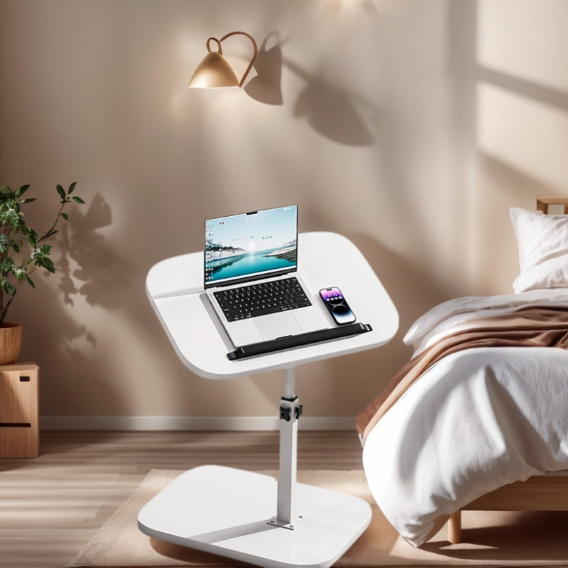 TEMU Height-adjustable Nursing Bed Table, Swivel Bedside Reading Table, Portable Desk, White, 45 X 28 X 45–80 Cm, Compact And Space-saving, Easy To