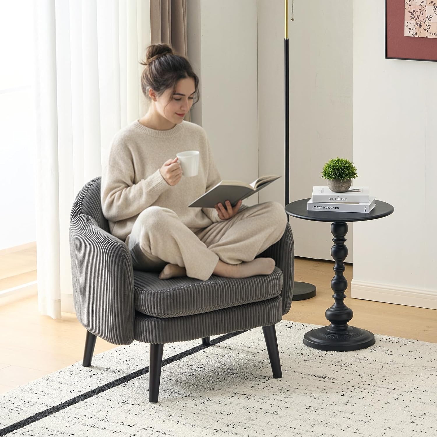 Image of Bonnlo Upholsteredarmchair, Modern Lounge Chair For Living Room, Reading Chair, Club Chair, Loadable Up To 113 Kg, Bedroom, Office Or Waiting Area