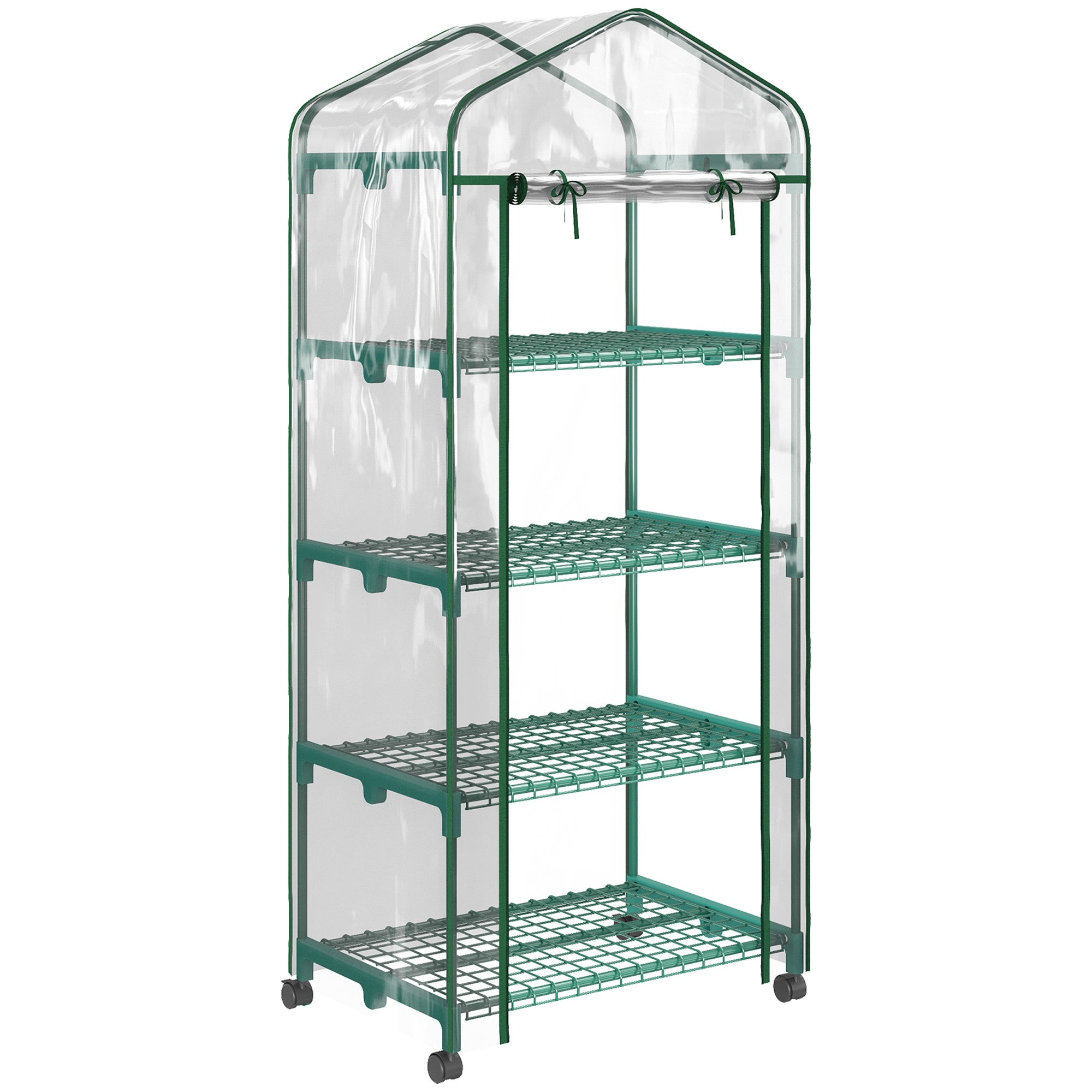 TEMU Outsunny Invernadero Pequeño Invernadero de Exterior con Ruedas Estantes de 4 Niveles Puerta con Cremallera y de Acero Invernadero para Plantas