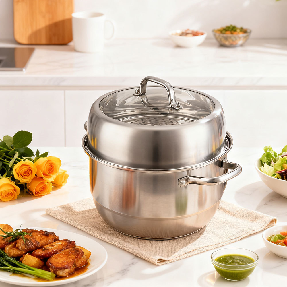 TEMU Stainless Steel Steamer 28cm/30cm, 2 Layers 304 Thickened Pot, Kitchen Cookware For Gas Stove And Induction Cooker, Durable Household Steaming