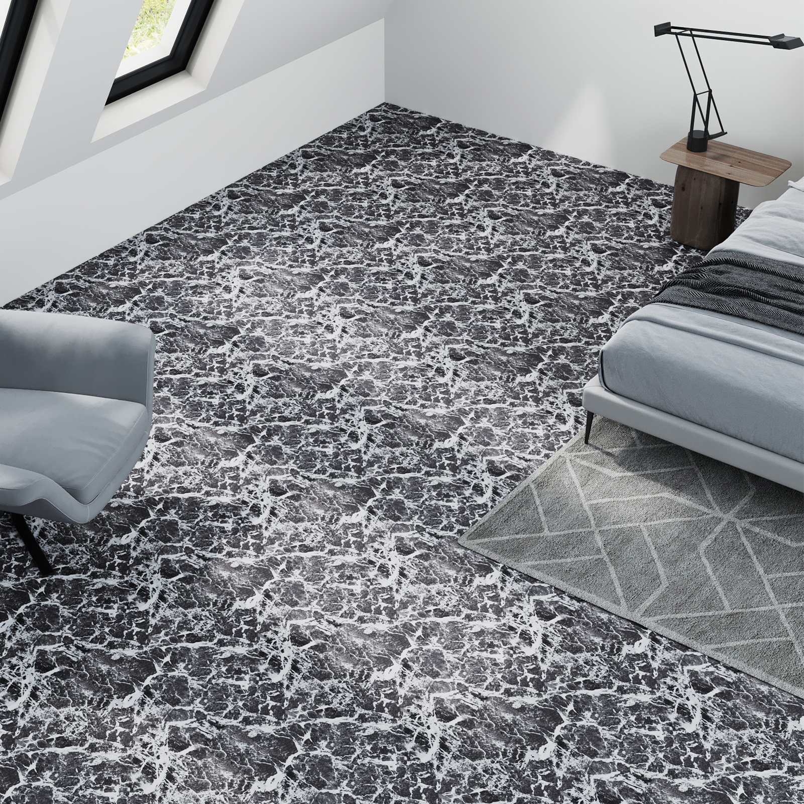 TEMU Pack Of /60pcs Vinyl Floor Tiles - 12"x12" Self-adhesive Stone Look Planks, Slip & Wear Resistant For Kitchen, Bathroom, Bedroom, Living Room