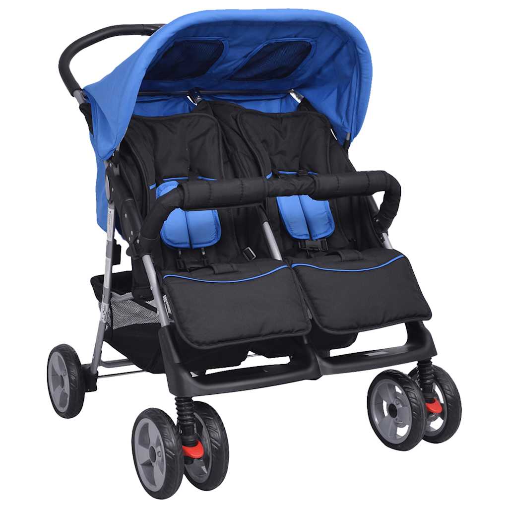 Dubbel Stalen Kinderwagen in Blauw en Zwart - Opvouwbaar