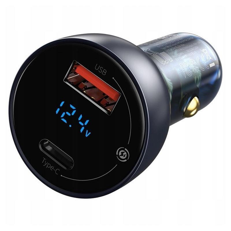 Image of Car Charger Baseus With Display - Usb + Usb-c, Qc3.0 + Pd, 5a, 65w, Fast Charging, Compatible With Phones, Tablets, Laptops, Gray
