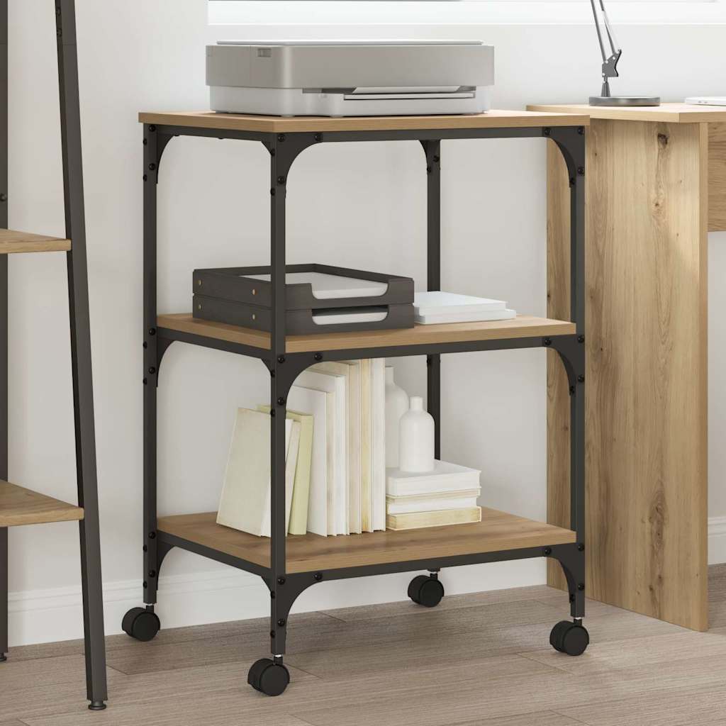 Image of Vidaxl Printer Storage Office Furniture Industrial Stand Home Office Accessories Urban Stand Three-tier Display Organized Stand Functional Furniture Rolling Printer Cart
