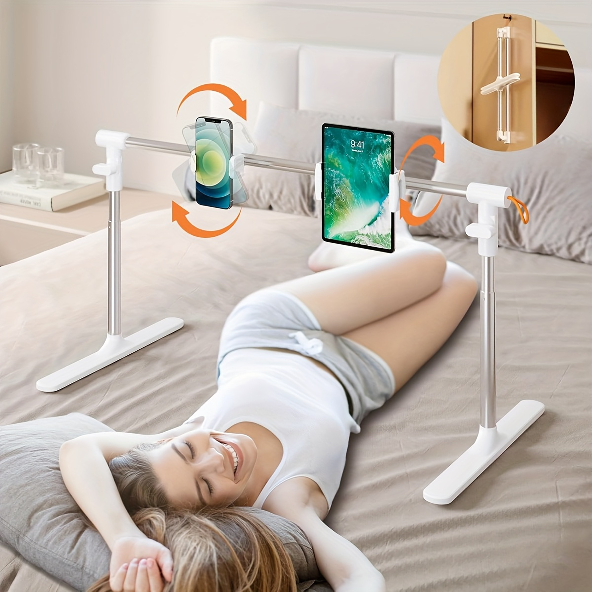 Adjustable Bedside Stand for Tablet & Phone, Foldable Holder