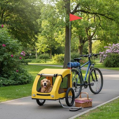 fahrradanhänger 60x40cm für fahrradtransport, kinder, haustiere, robustes oxford-gewebe, eisenrahmen, stabile befestigung, platzsparend, vierrädriger haustierbuggy, extra groß, haustier-reisebuggy, haustier-joggingbuggy, mit hinterradbremsen.