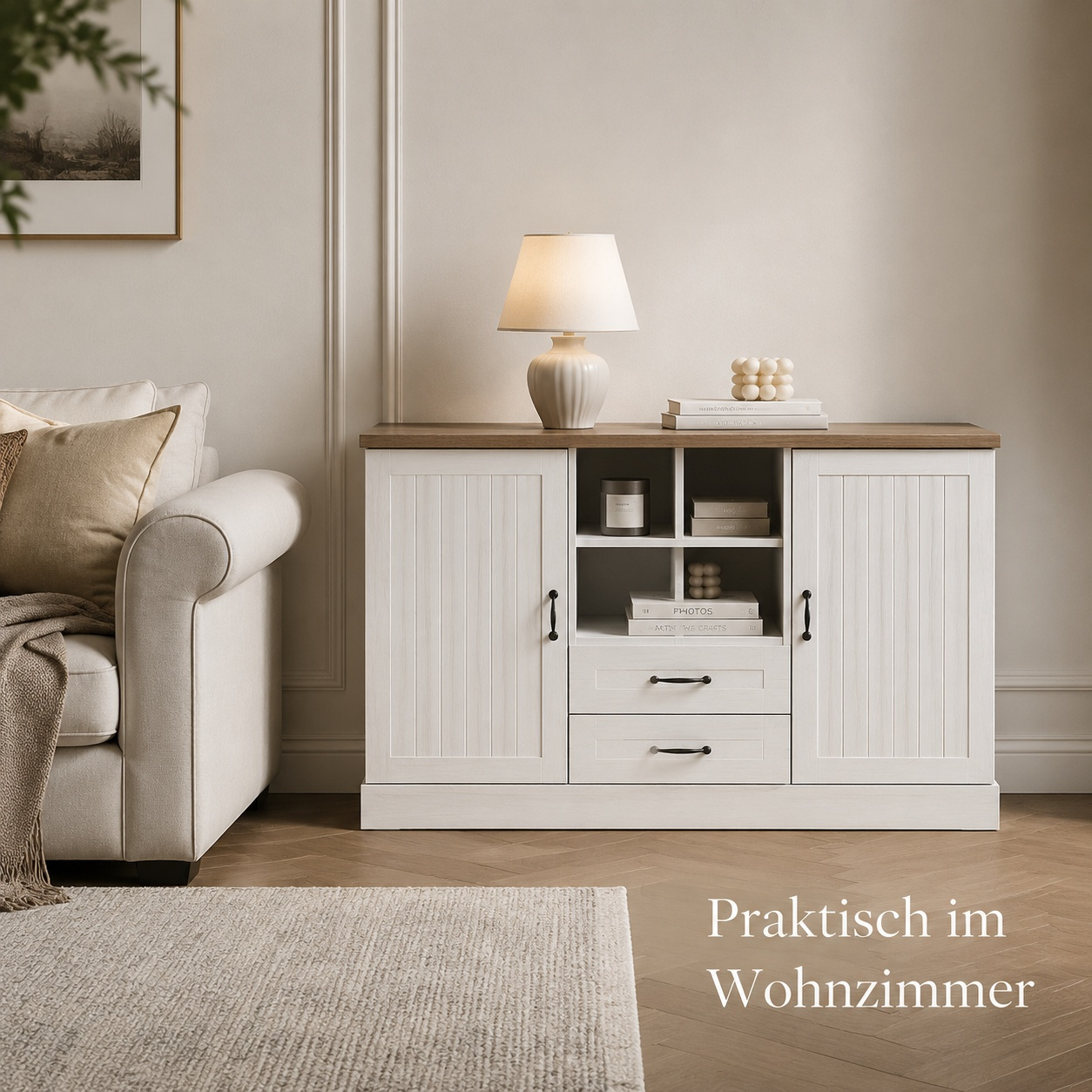 Image of Modern Sideboard With Storage Space, 140 X 40 X 79.5 Cm, Dresser With Function For Living Room, Dining Room & Hallway