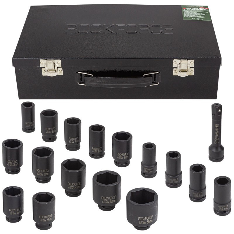 Long Impact Socket Set 3/4" 17-50mm Hexagonal
