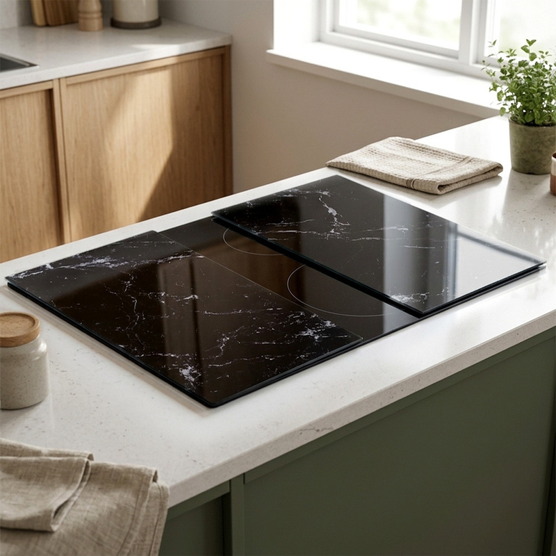TEMU Set Of Tempered Glass Cutting Boards, 60x52 Cm, With Non-slip Feet, Ideal For The Kitchen, Heat-resistant, Easy To Clean, Made From Tempered