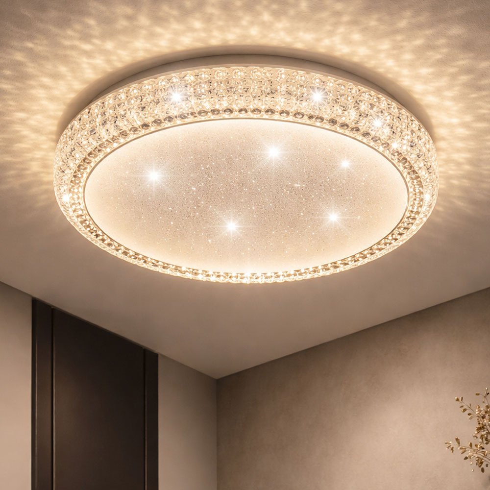 Image of Ceiling Light With Starry Effect, Crystal Ceiling Lamp For Living Room, Daylight Lamp, Cct, Metal, Led 12w 980lm, Dxh 30x8 Cm, Model 41749-12