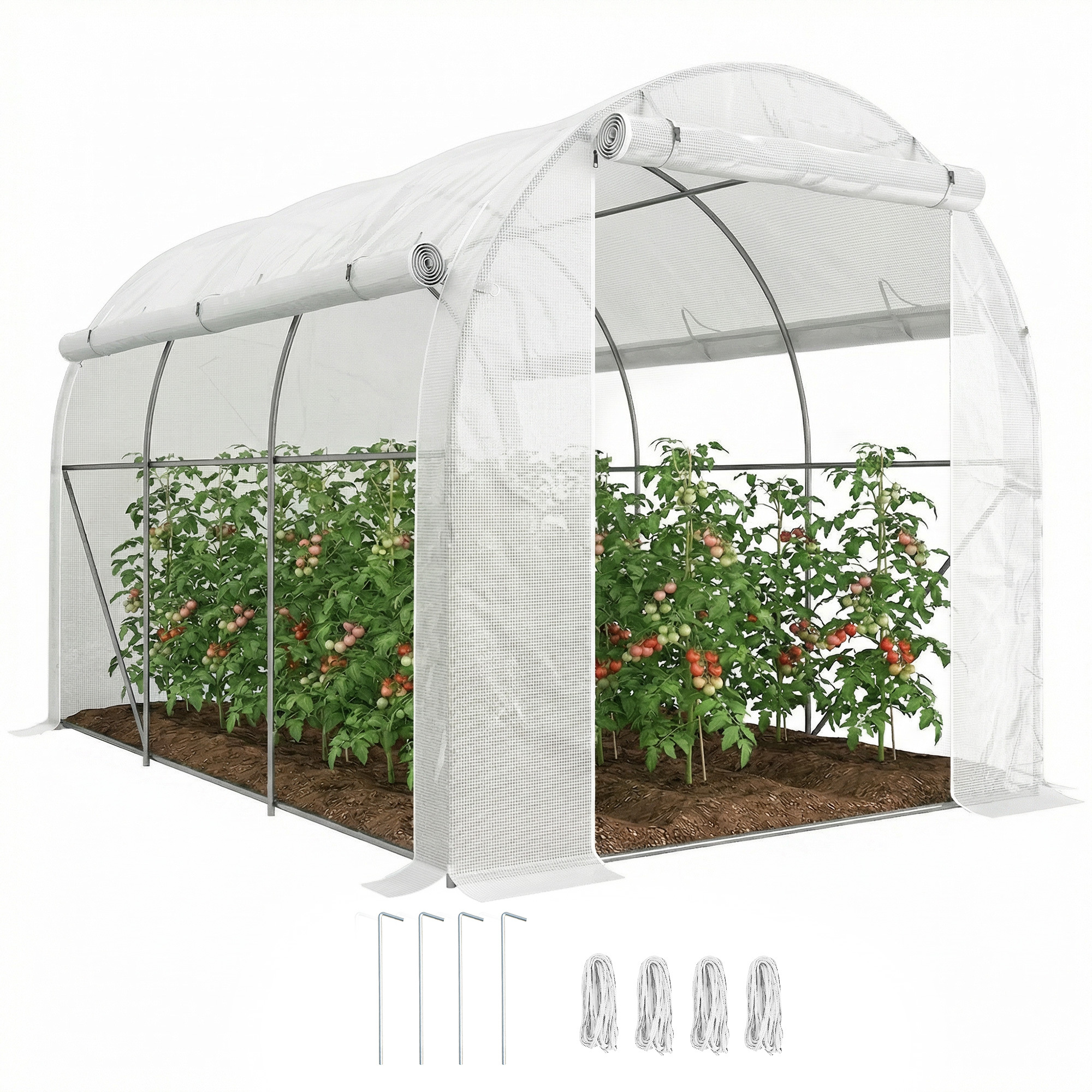 Image of Mobile Greenhouse Tunnel 6m², 296x196x200cm, 140g/m² Pe Anti-uv Coating, 19mm Galvanized Steel, 6 Roll-up Windows + 3 Zip Doors – Ideal For Vegetables, Fruits, Herbs In The Garden.