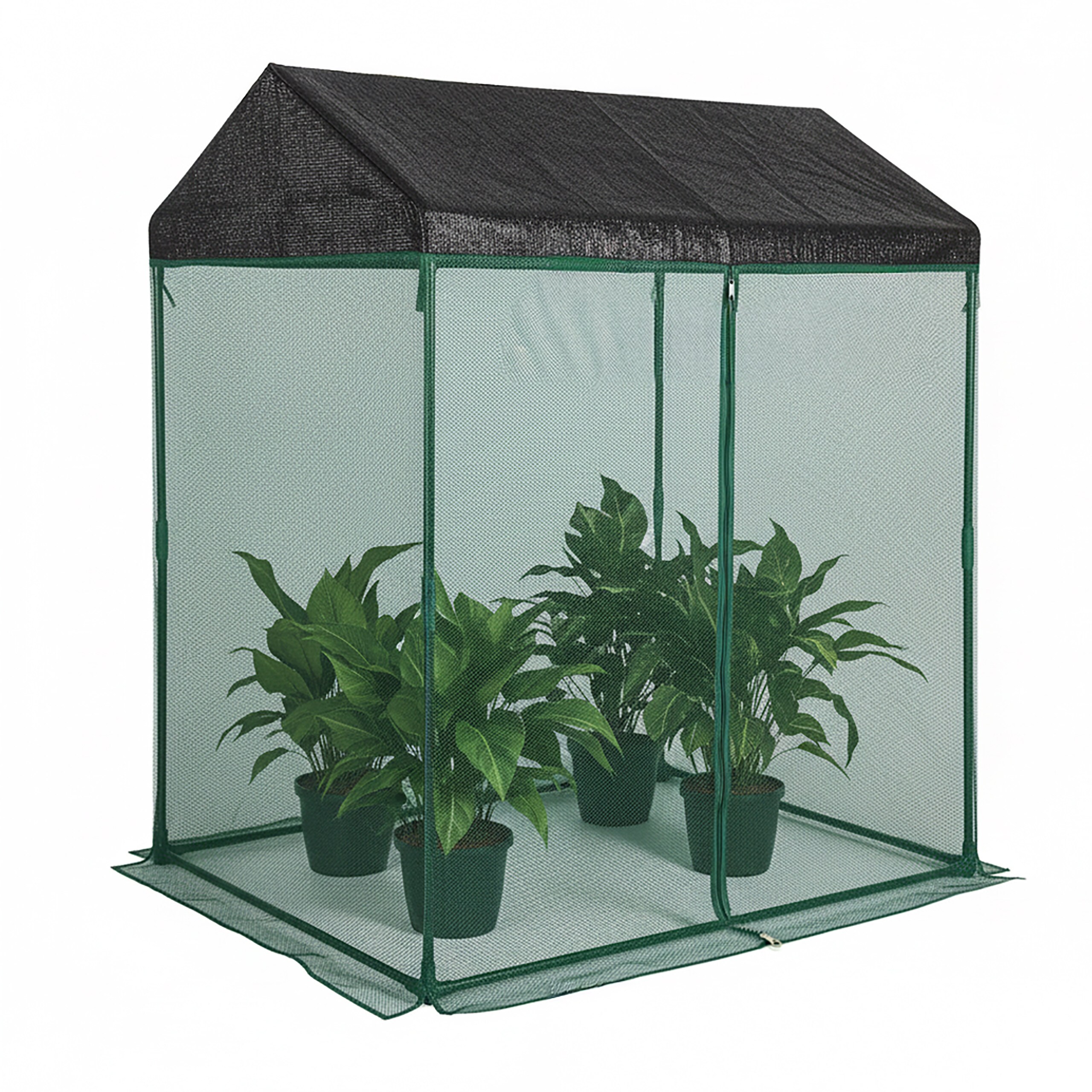 Image of Plant Tent With Roof, 150 X 130 X 90 Cm, Iron And Plastic, Dark Green, Roll-up Zip Door, Fine-mesh Insect Screen, For Garden, Terrace, And Raised Beds, Tomato Hood, Bed Cover, Greenhouse, Relaxdays.