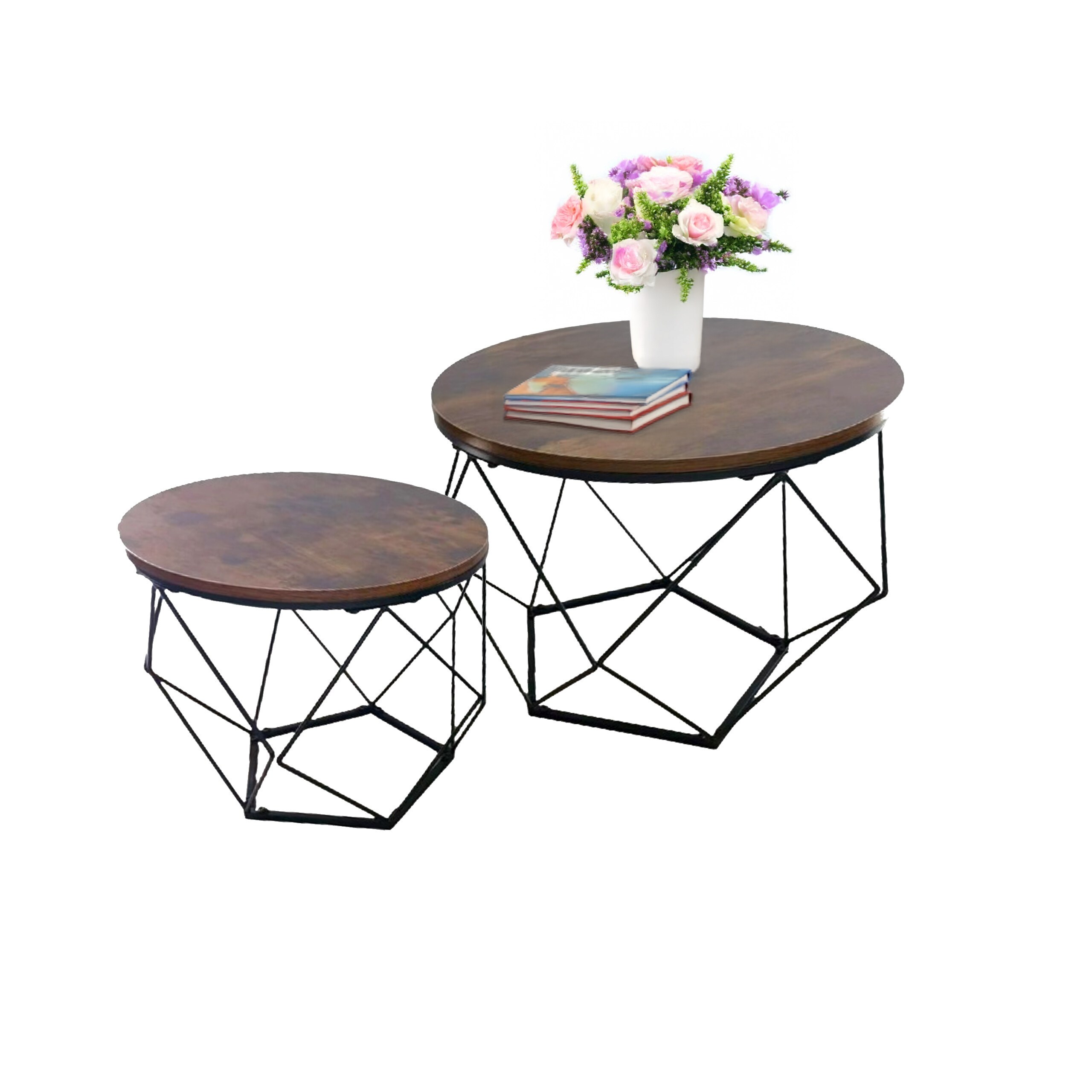 TEMU Round Coffee Table, Set Of 2, 36 X 40 Cm And 40 X 50 Cm, And Iron, And Black, Removable Table Tops For Use As Shelves, For Living Room, Entrance