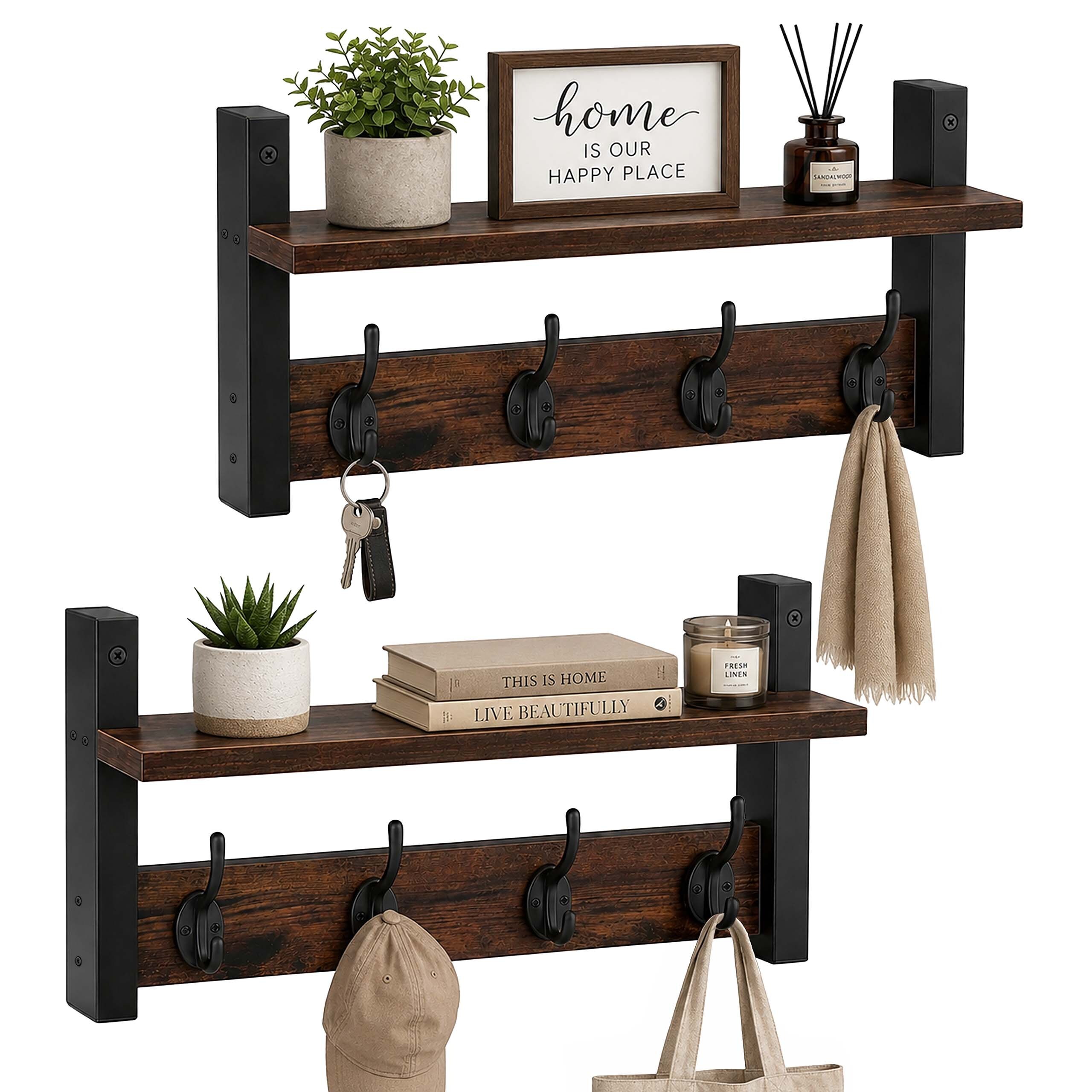 Image of 2 X Coat Rack In Brown - (w)40 X (h)19.5 X (d)11 Cm