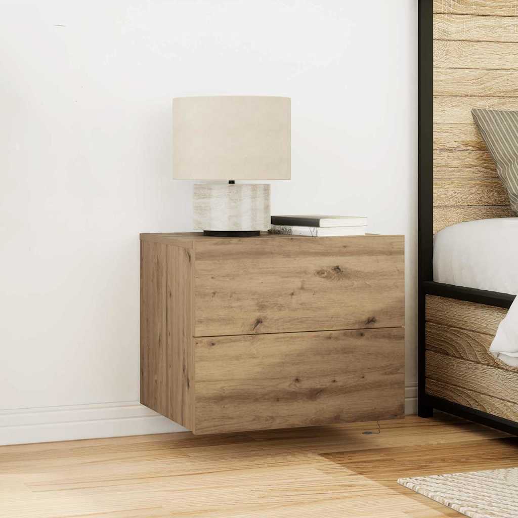 Vidaxl Led Night Table Wall Mount Oak 50x39x41 Cm