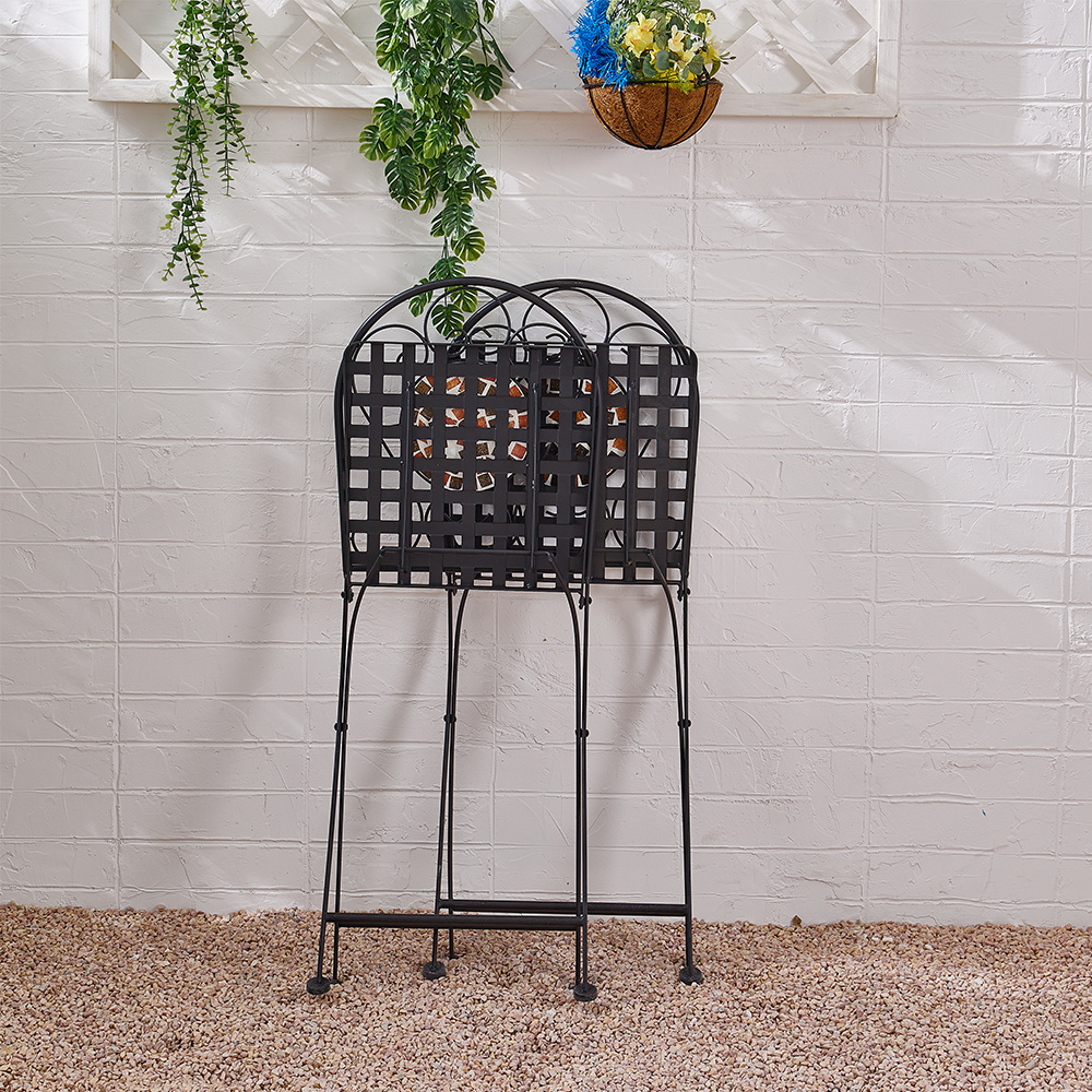 3PCS Mosaic Patterned Table Set with Garden Table and Folding Chairs