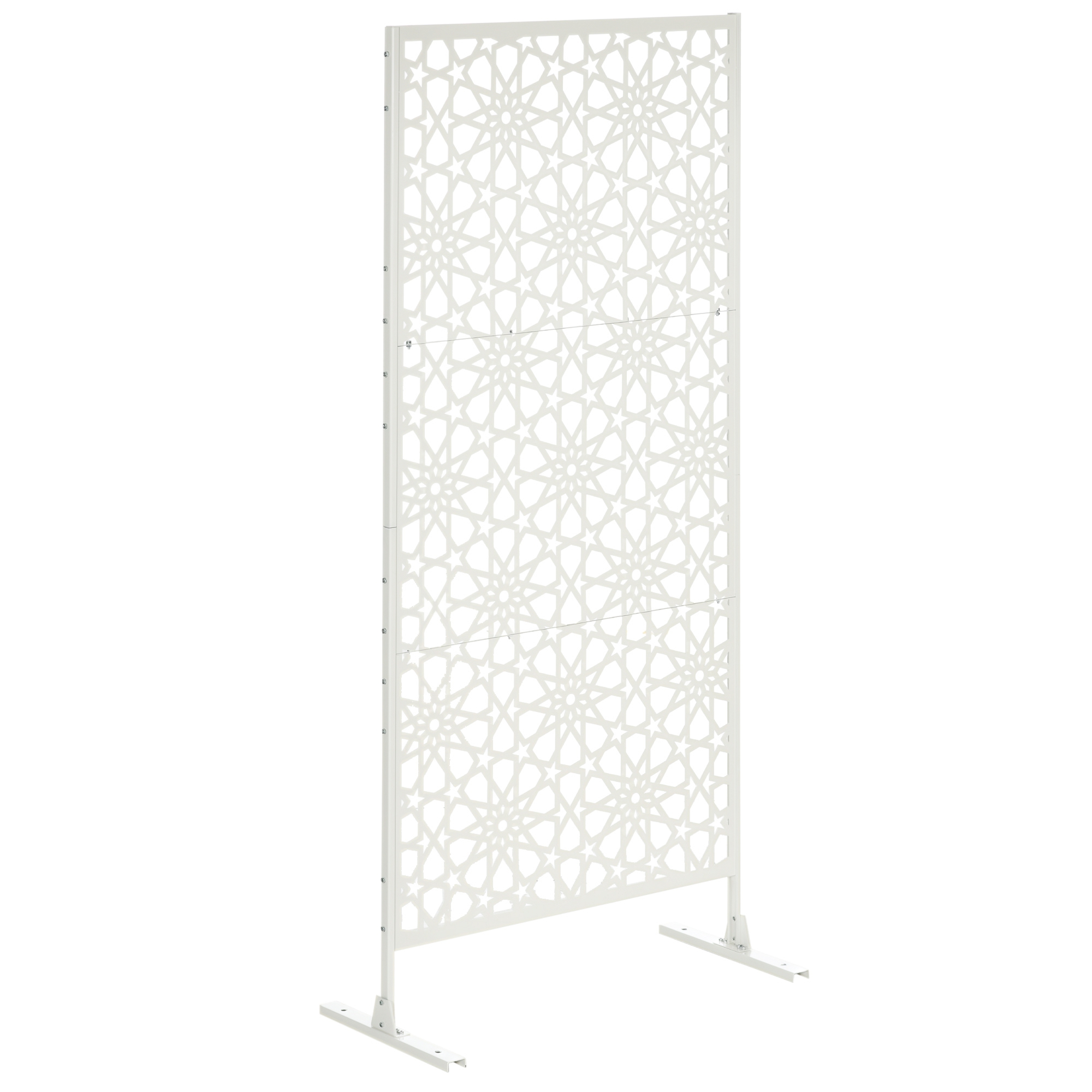 Outdoor Room Divider Star Pattern Rosette Pattern White 3 Panels Metal Epoxy Solid Privacy Screen Balcony 92x45x198cm