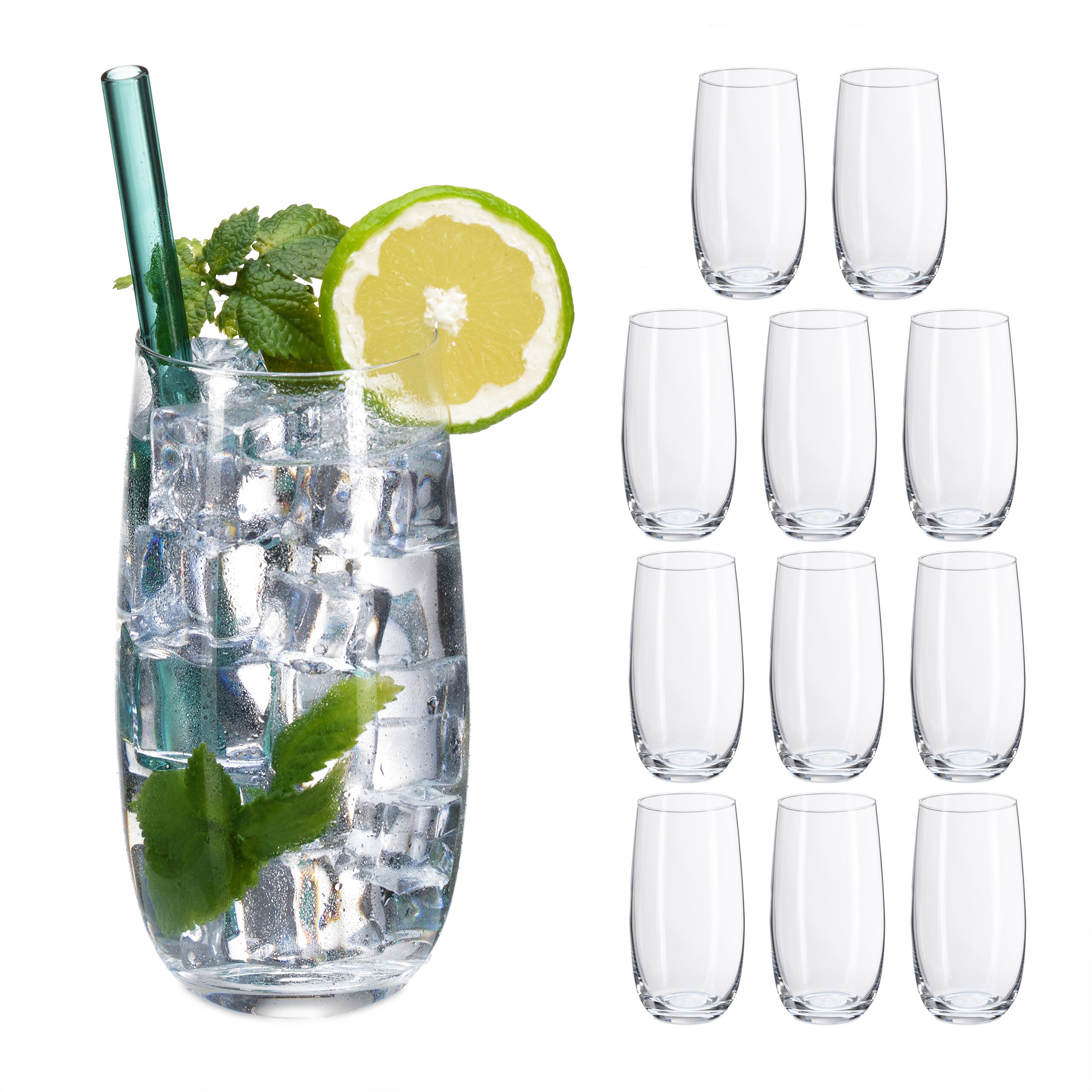 12 Transparent Drinking Glasses - 520 Ml