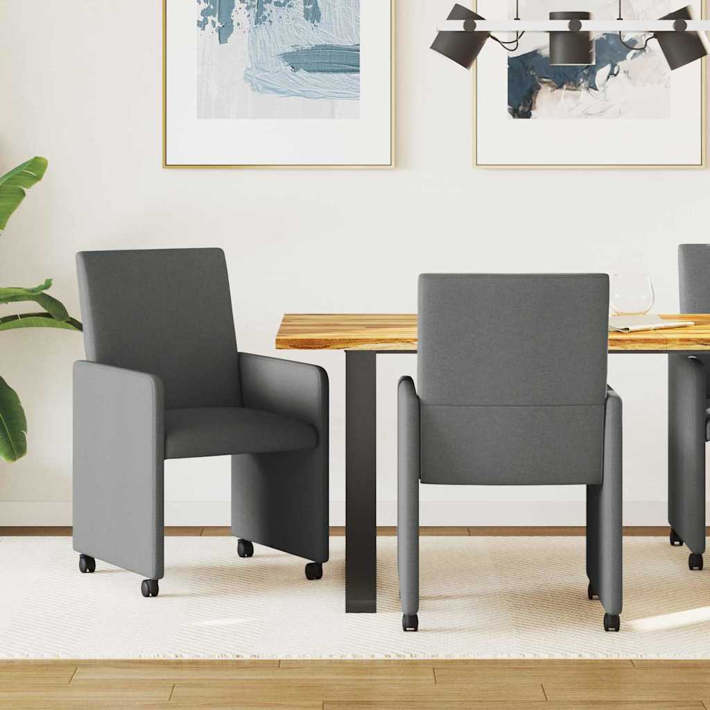 Dining Chairs with Wheels, 2-Piece Set, Dark Gray, 57 x 66 x 94 cm, Fabric - Modern Dining Chair, Comfortable Wheeled Chair, Interior Design