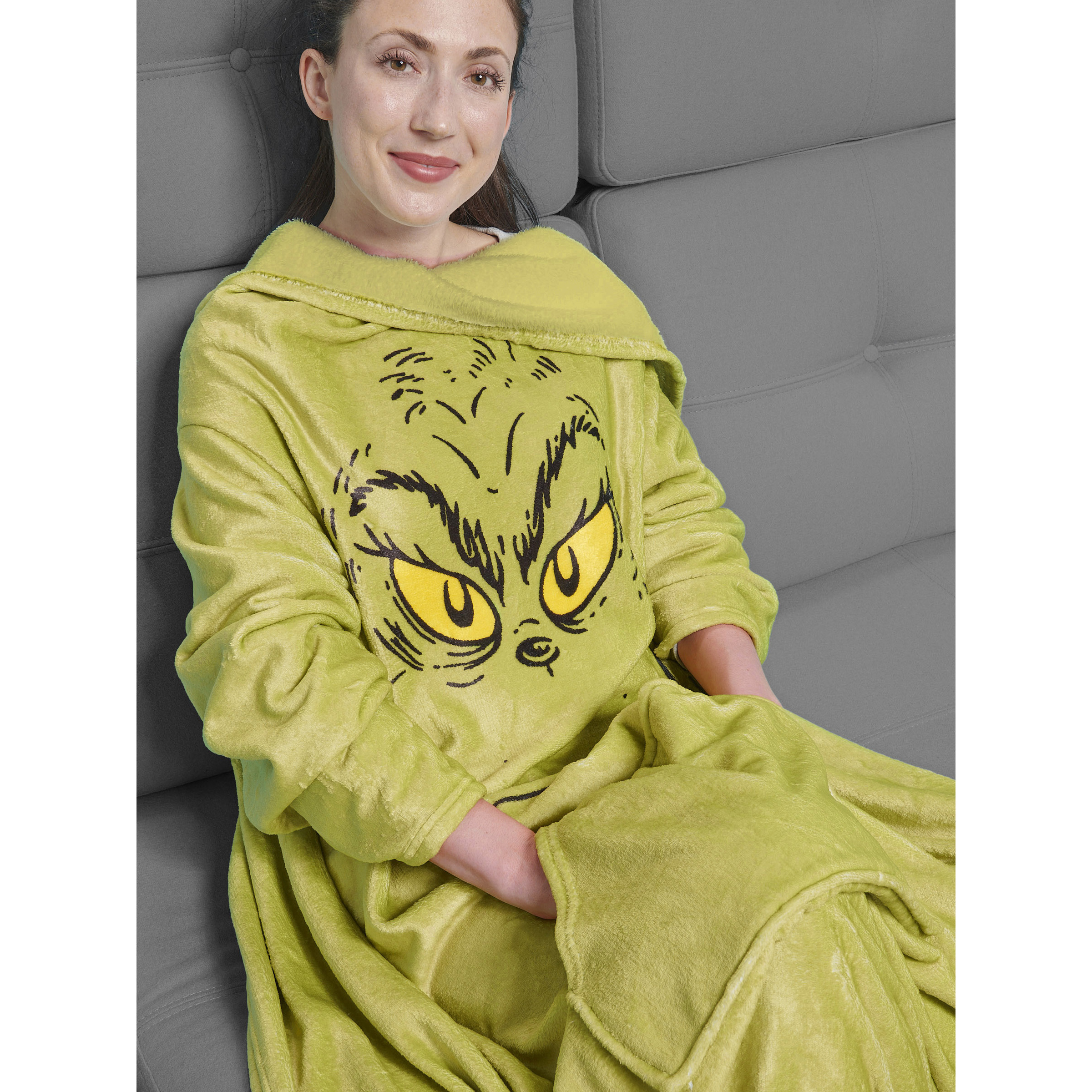 The Tv Blanket With Sleeves And Pockets, Plush Cuddle Blanket With Large Belly Pocket, Sleeve Blanket 130 X 170 Cm Green.