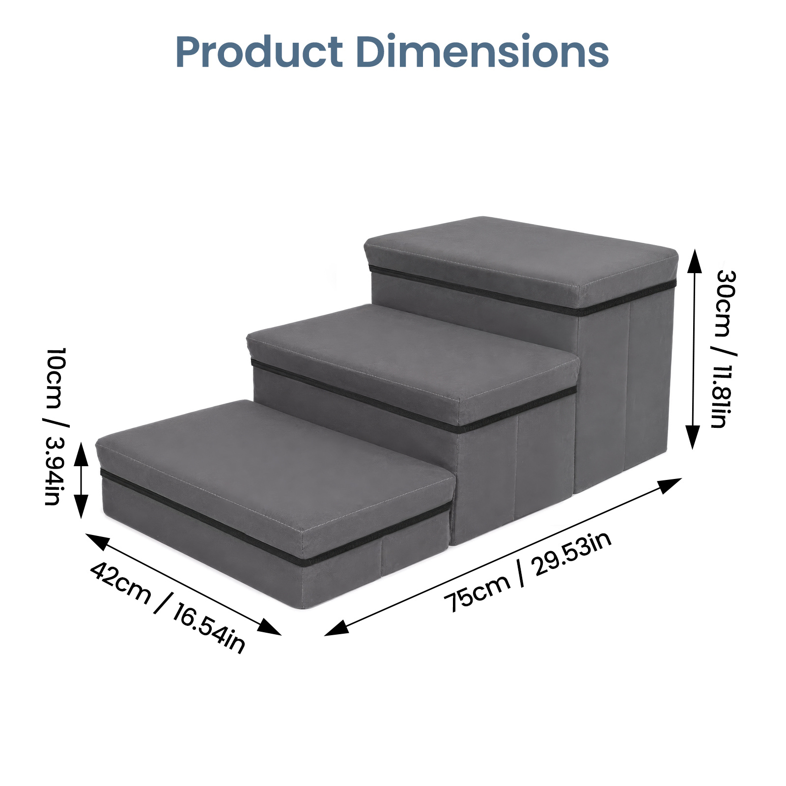 Dog Stairs with Storage, Foldable Pet Steps for Bed and Sofa