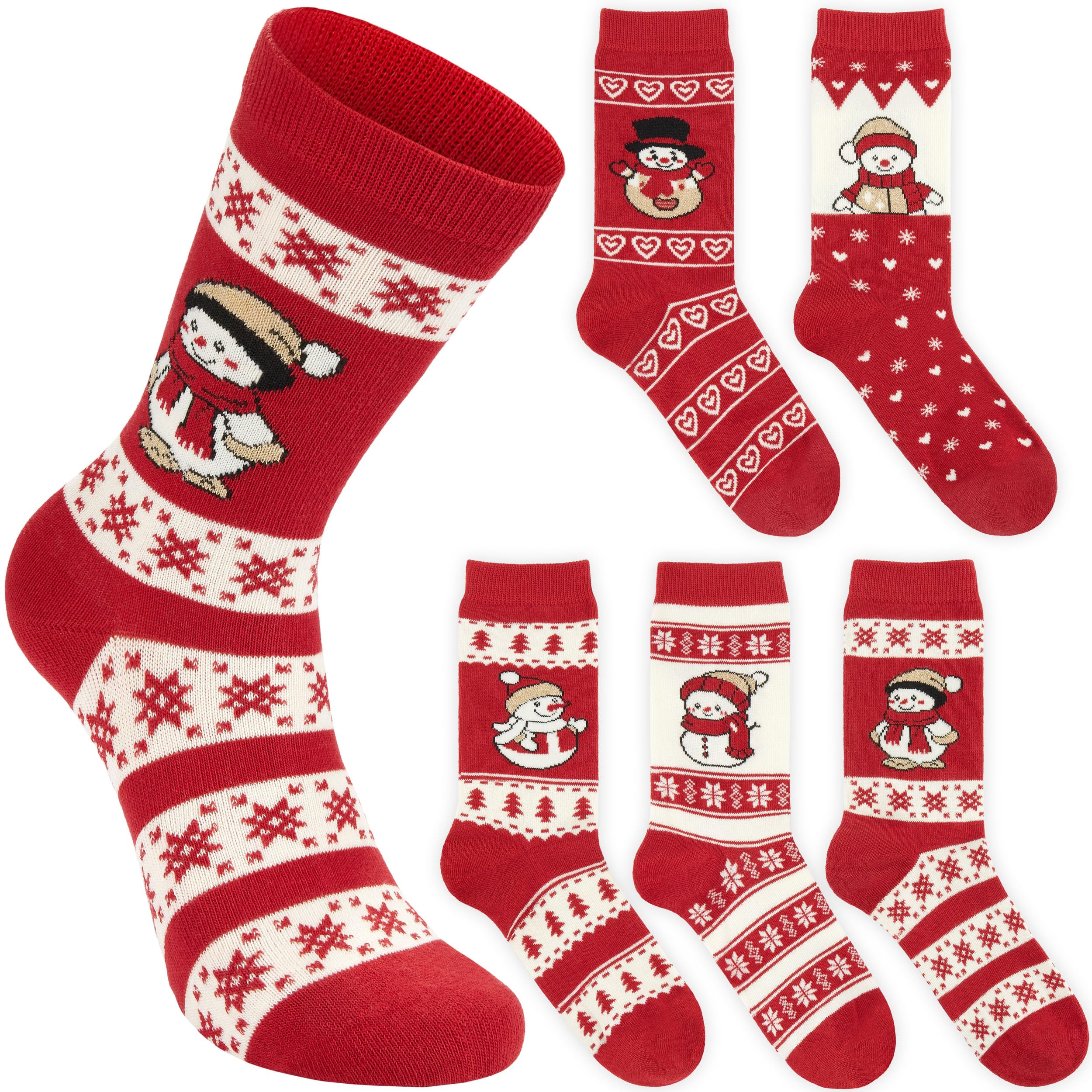 Image of Brubaker Christmas Socks Set - 5 Pairs Of Winter Cotton Socks - Sock Set With Snowman & Snowflakes Socks Pattern - Gift For Women & Girls - - Size 36-41