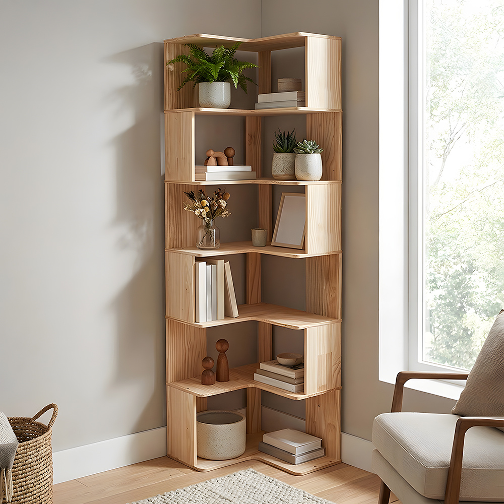 TEMU 5/6 Tier Tall Corner Bookcase, L-shaped Wooden Corner Cabinet Space-saving Bookshelf Plant Shelf, Corner Shelf Unit, Floor Freestanding Display